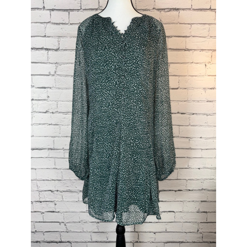 Joie Dress size XL Green & White Polka Dot Arctic Mid Balloon Sleeve Boho 90’s - Picture 3 of 14